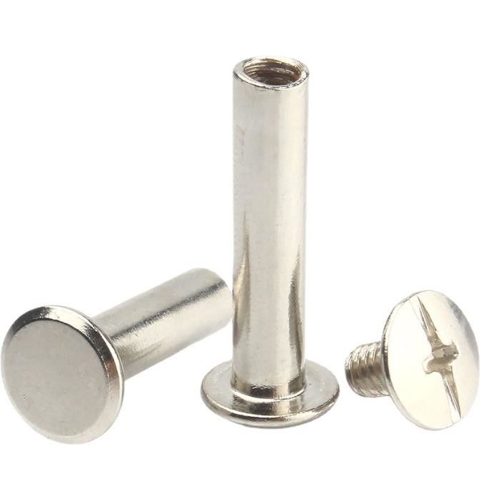 Nickel Plated Male Female Rivet Book Nails Butt To Lock Sample Book Screws Menu Nails